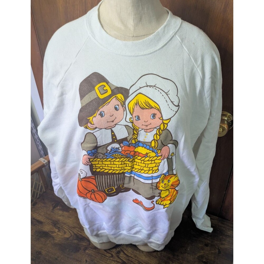 Vintage 1983 Abbey Press Thanksgiving Sweatshirt XL Pilgrim Graphic USA Made